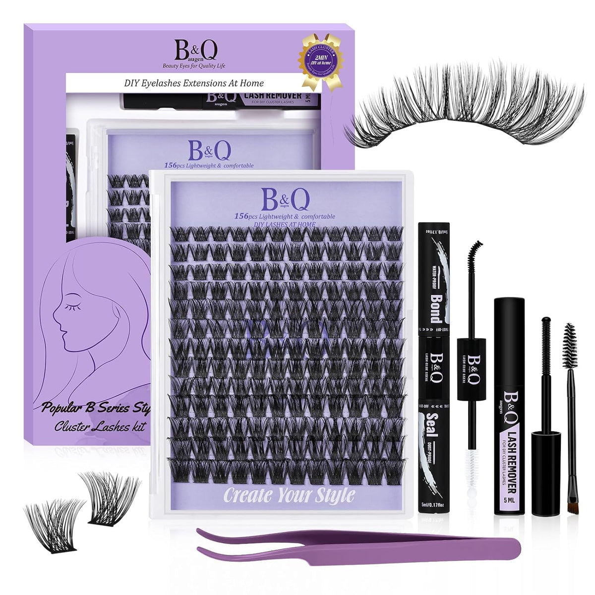 B&Q Lash Clusters 156PCS Lash Clusters Kit B05 DIY Lash Extension Kit Eyelash Extension Kit 8-18mm