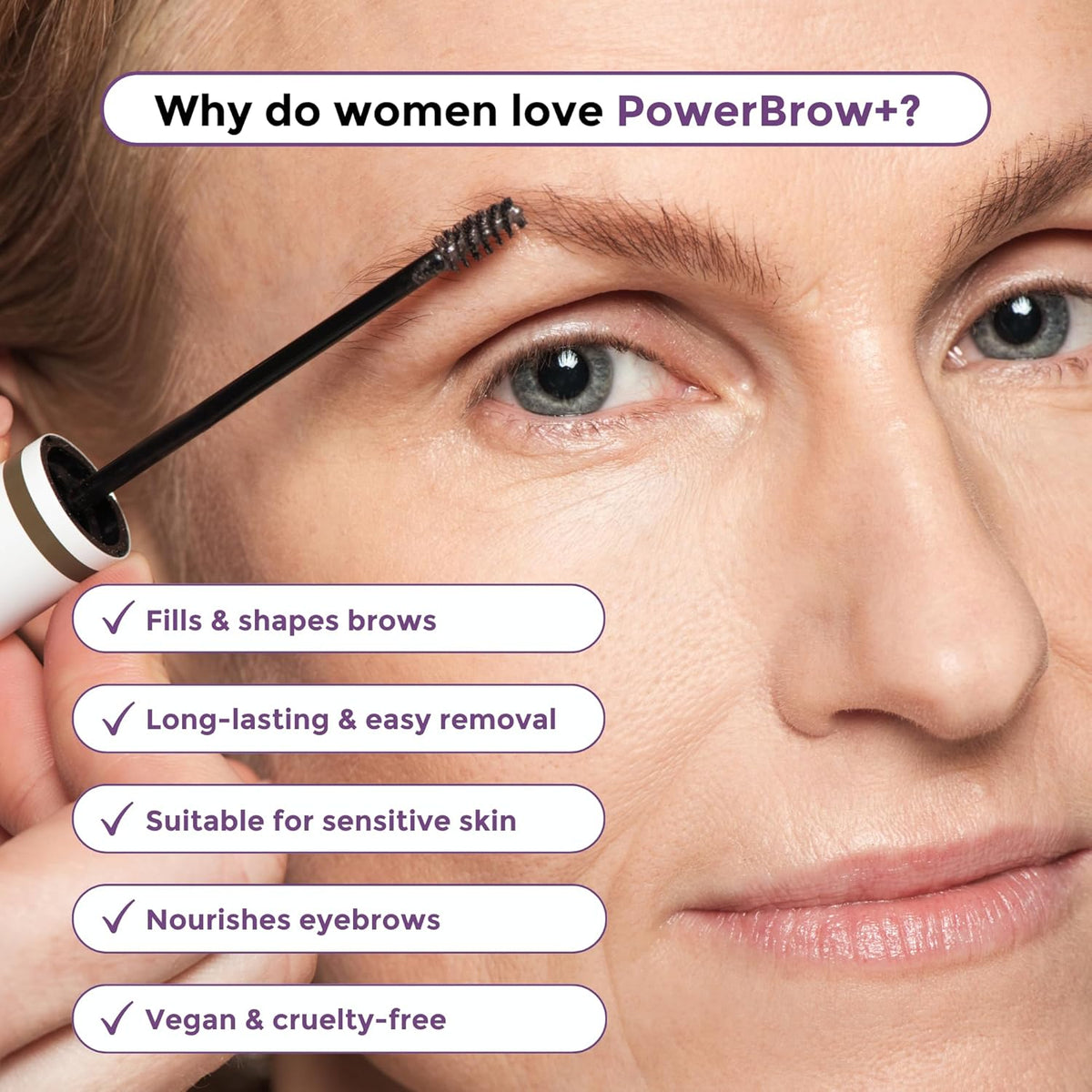 PowerBrow+ Tinted Eyebrow Gel For Older Women - Defines, Fills, Thickens Brows - 2-in-1 Formula