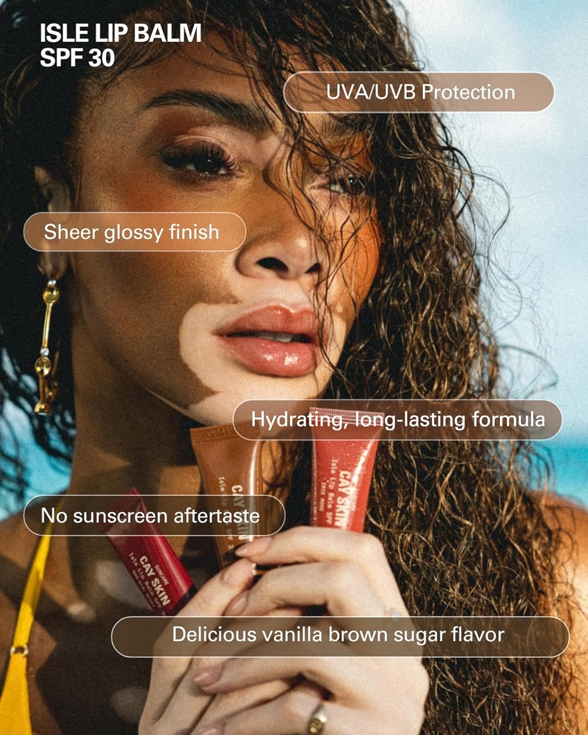 Cay Skin Isle Lip Balm SPF 30 – High Shine, Hydrating + Sheer Lip Gloss in Vanilla Brown Sugar