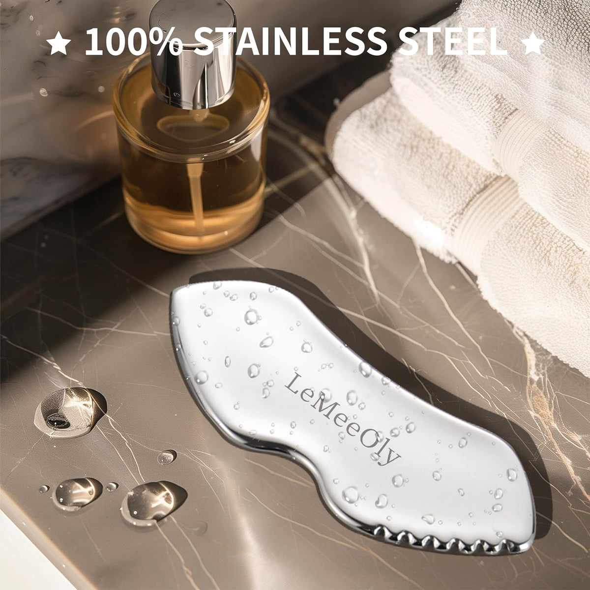 Gua Sha Facial Tools Stainless Steel & Compressed Facial Sponges, Detail Metal GuaSha and Natural