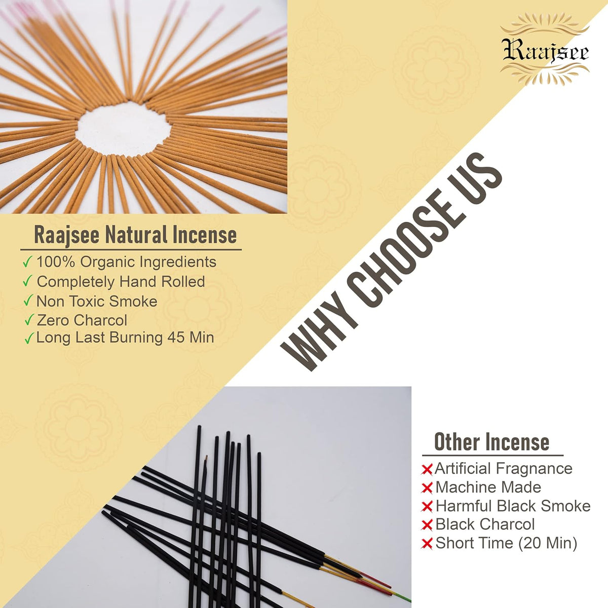 Raajsee Palo Santo Incense Sticks (180 GMS), 100% Pure Organic Natural Hand Rolled Free from