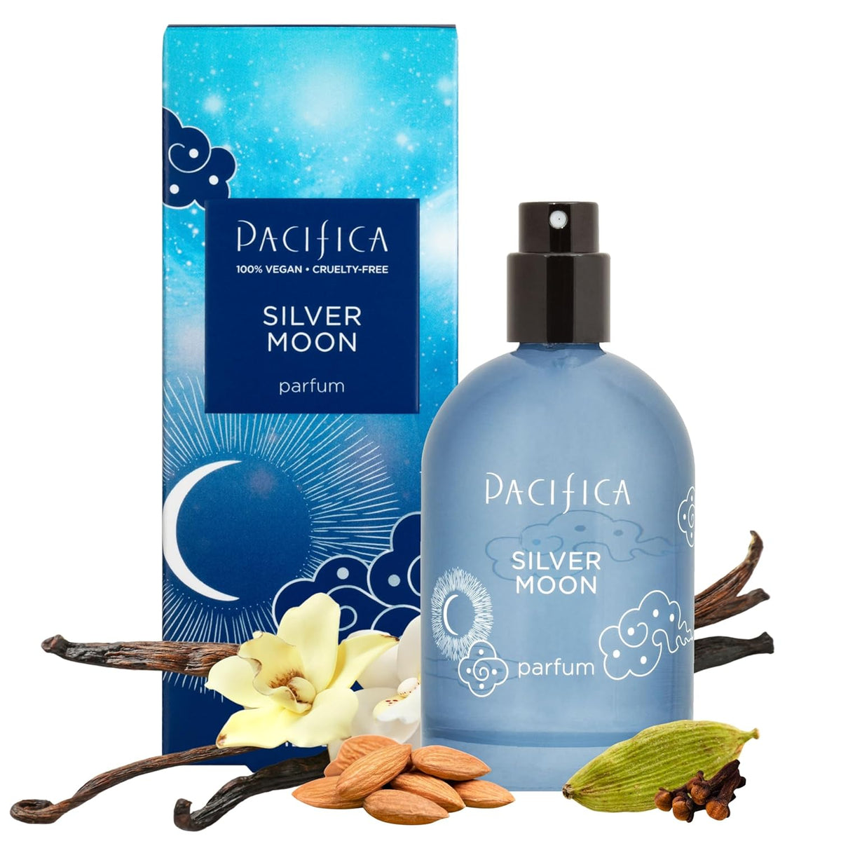 Pacifica Silver Moon Vanilla Almond Spice Perfume – Warm Gourmand Clean Fragrance for Women, 2 fl