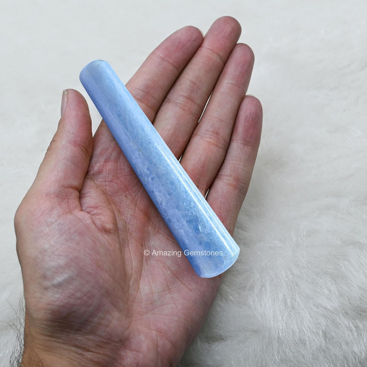 Amazing Gemstone Blue Calcite Crystal Wand Massage Stick - Pelvic Wand Gua Sha for Adults