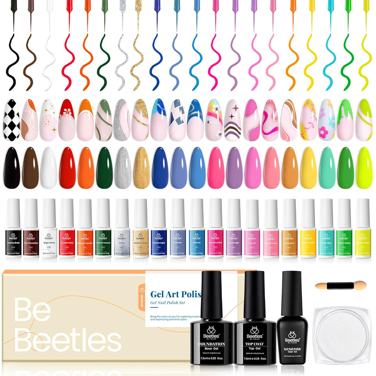 Beetles Gel Liner Nail Art Polish Set Pastel Gel Nail White Gold Red Glitter Neon French Tip Nails