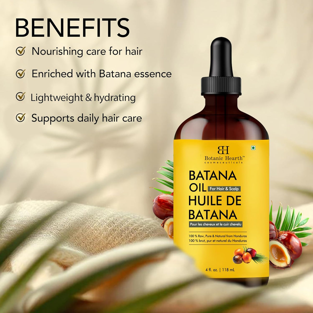 Botanic Hearth 100% Pure Batana Oil for Hair Growth- Weightless(Glass bottle 4 fl oz) from