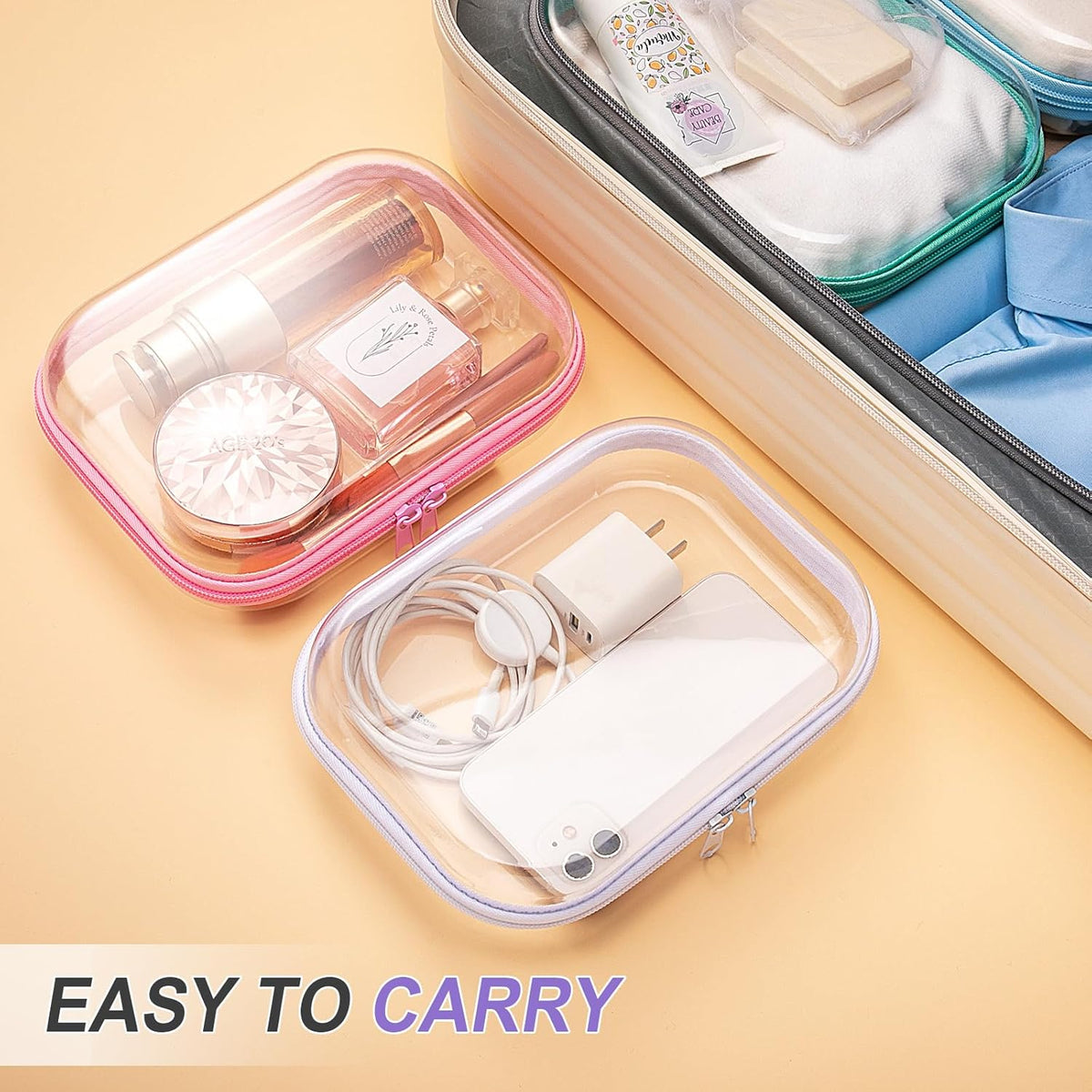 Sanwuta 6 Pcs Clear Hard Zipper Case Pencil Pouches Hard Plastic Zipper Pouches Makeup Bag