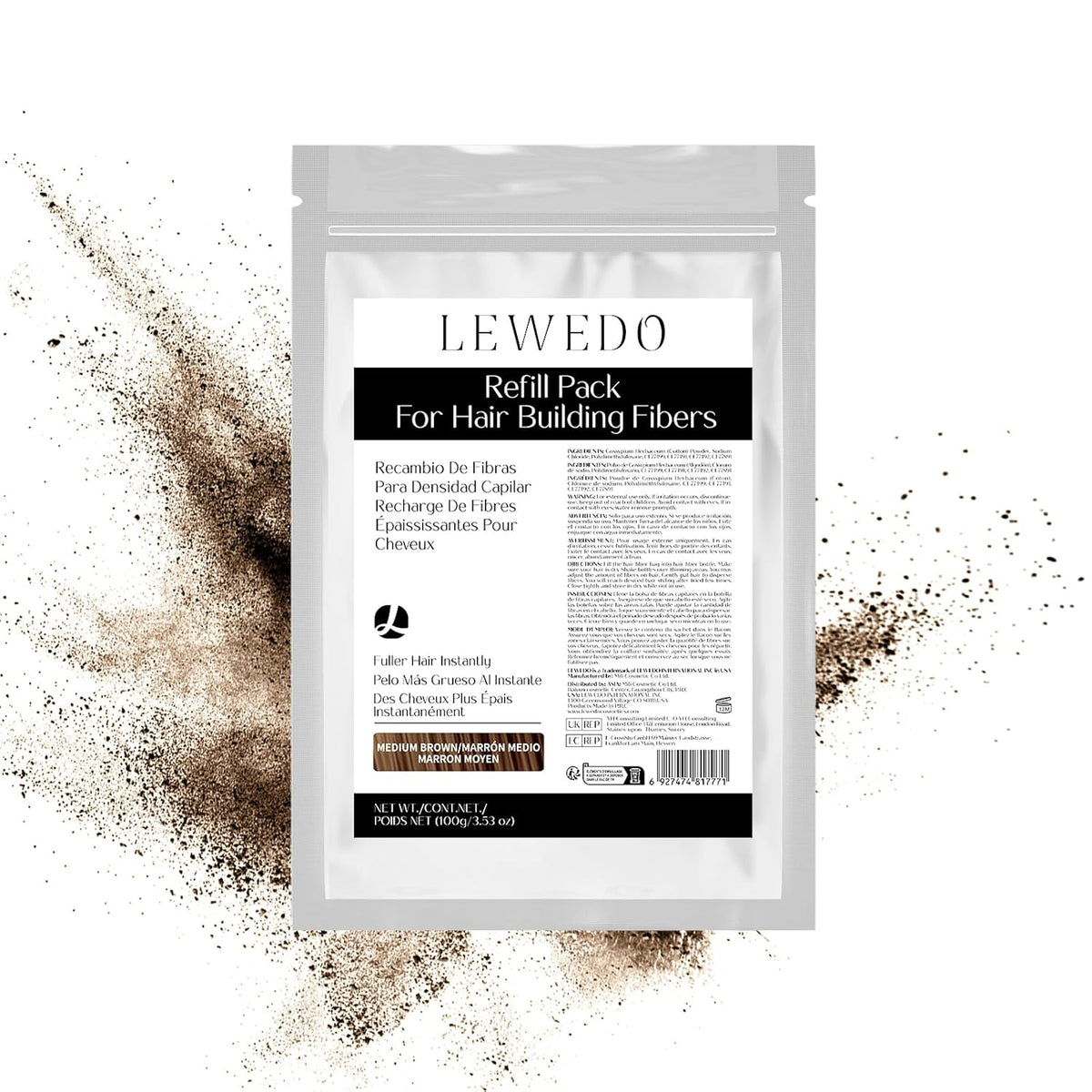 Hair Building Fibers Refill Pack - 100g Instant Thickening Fibers for Men & Women, Natural Cotton