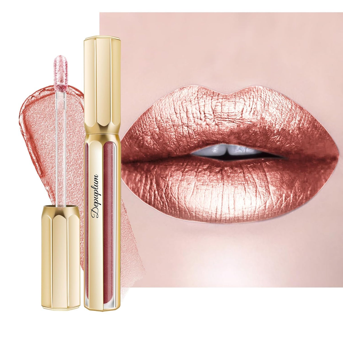 Nude Lipsticks for Women Metallic Lipstick Long Lasting Non Stick Cup Lip Gloss, Metal Shine