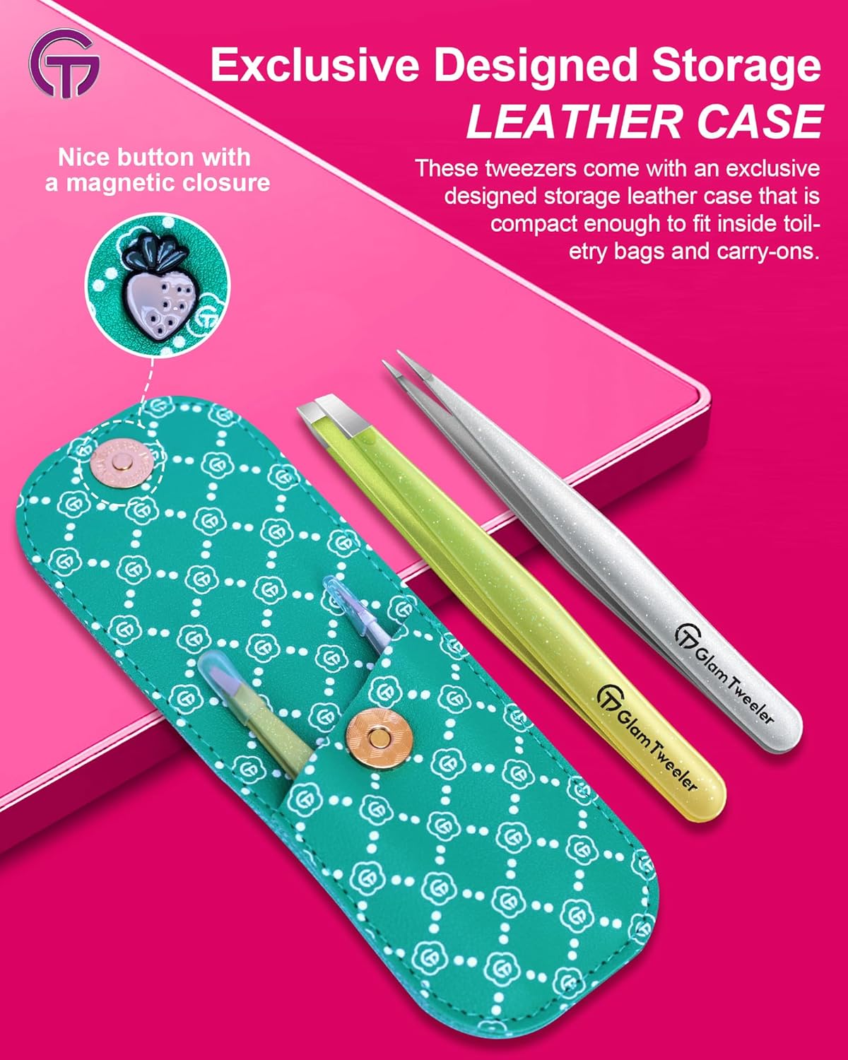 Expert Slant and Point Tip Tweezer Set with Exclusive Storage & Carrying Case, GlamTweeler Sharp &