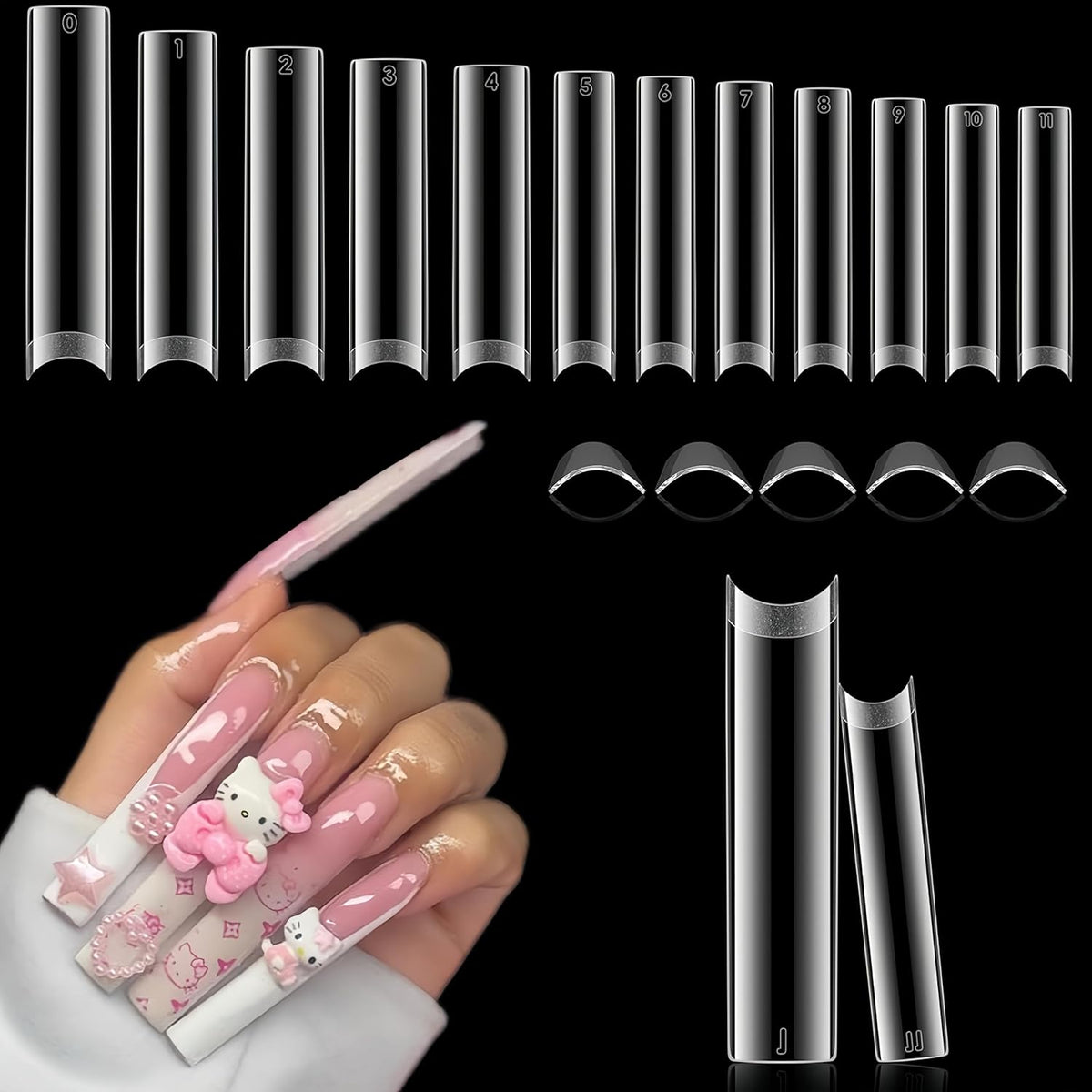 504PCS No C Curve Nail Tips Square XXL Extra Long Tapered Square Nail Tips for Acrylic Nails