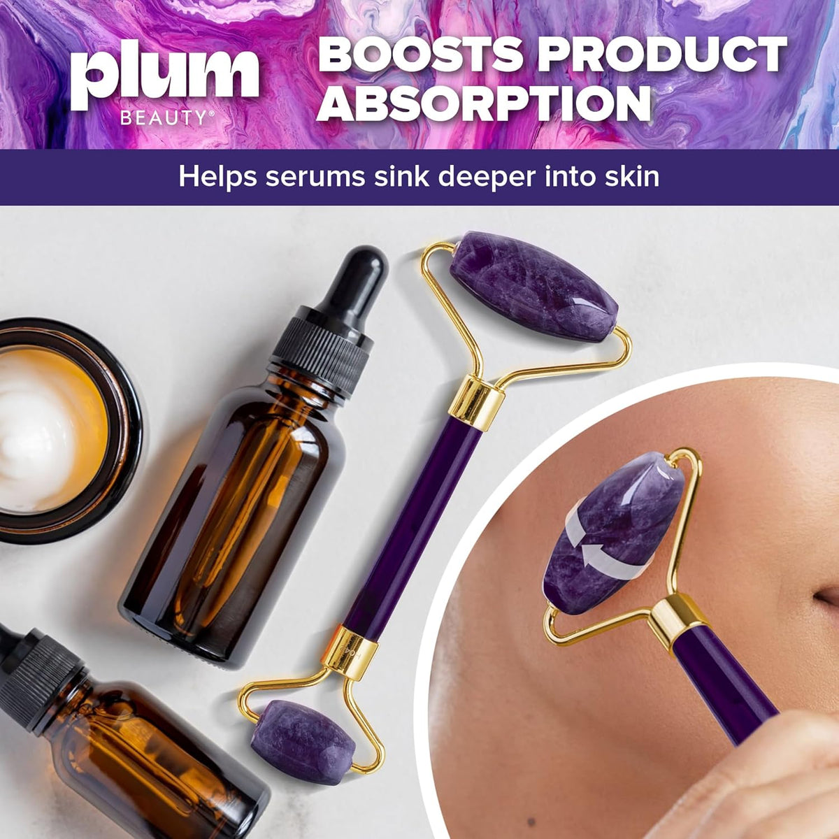 Amethyst Face Roller - Gua Sha Facial Tools, Jade Rollers for Face, Eye and Neck, Skin Care Kit for
