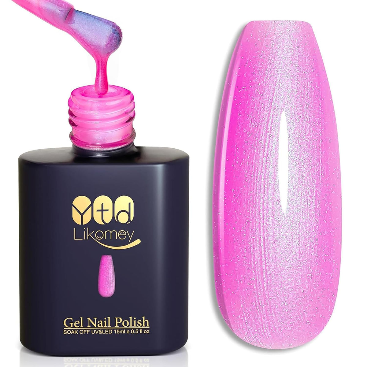YTD Likomey Gel Nail Polish,15ml Pearlescent Pink Glitter Fall Winter Shimmer Shiny Sparkly Salon