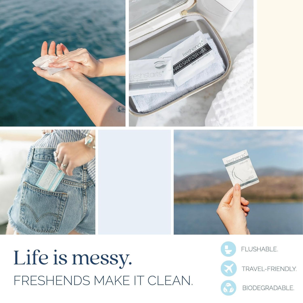 Freshends Flushable Individually Wrapped Wipes – 50 Bulk Pack Luxurious Towelettes, Guest Bathroom