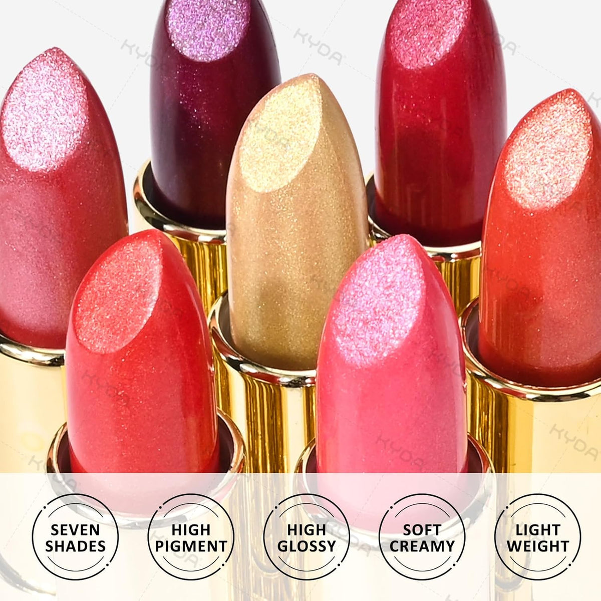 KYDA Pink Shimmer Lipstick, Metallic Pearl Lipstick, Lasting Non-sticky Glitter Lips Color, High