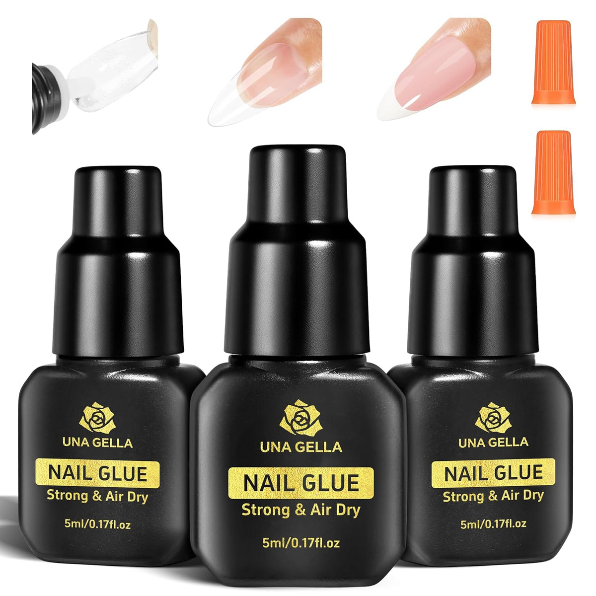 UNA GELLA Fast Drying Super Strong Nail Glue for Press Ons(5ML*3PCS) Acrylic Nails Tips No U/V