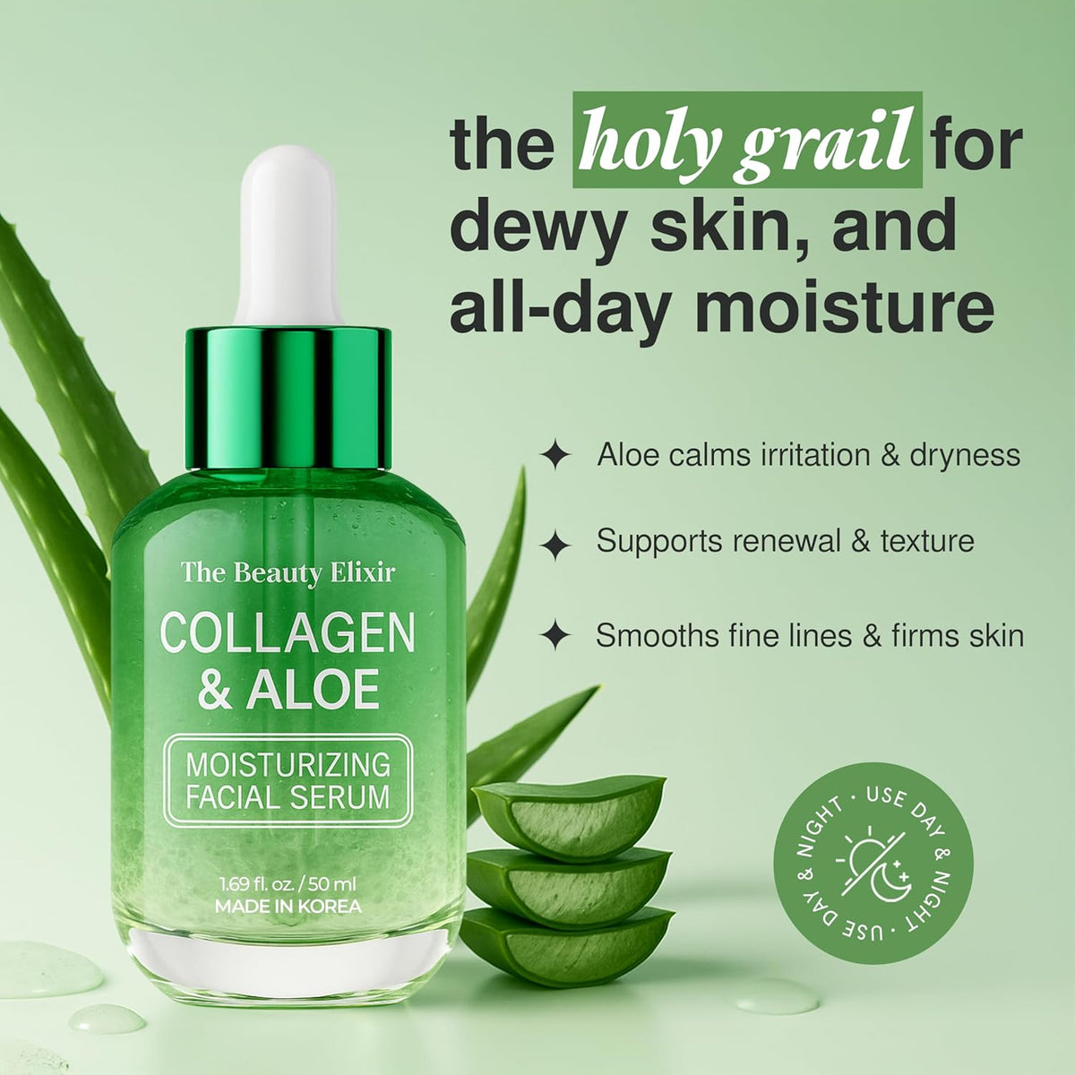 Aloe & Collagen Serum For Face - Dermatologist Tested, Anti-Aging, Ultra Hydrating Aloe Vera Gel