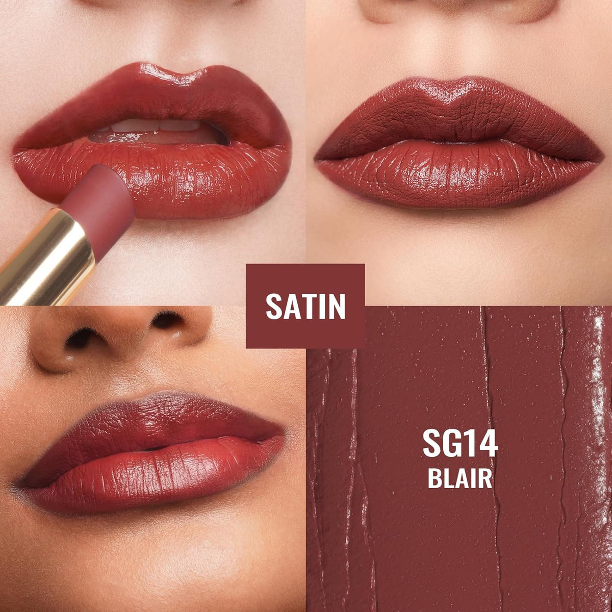 Oulac Color Rich Satin Lipstick - Red Brown Full Coverage Lip Color, Creamy Silky-Smooth