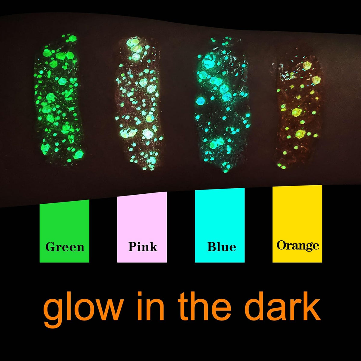 MEICOLY Neon Orange Body Glitter Gel,UV Blacklight Chunky Face Glitter Gel,Glow in The Dark Glitter