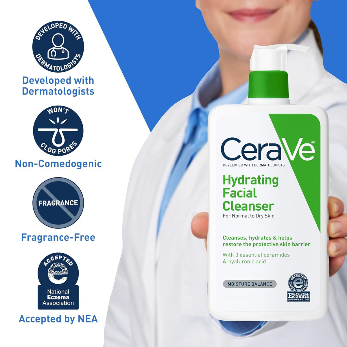 CeraVe Hydrating Facial Cleanser, Moisturizing Face Wash For Dry Skin, Hyaluronic Acid + Ceramides
