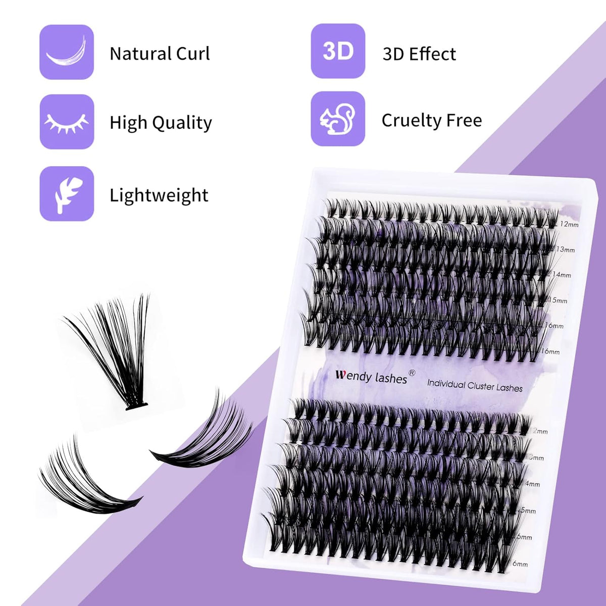 Cluster Eyelashes 30D/40D 240PCS 12-16mm Mixed Individual Lashes C/D Curl 0.07mm Matte Black