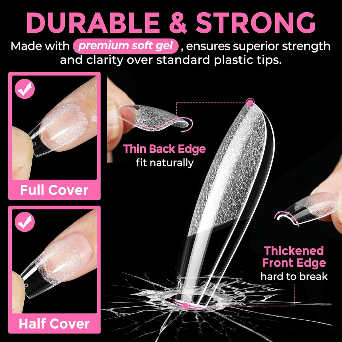 UNA GELLA Short Coffin Nail Tips: 216pcs Short Coffin Press on Nails Pre-shape Gel Nail Tips for