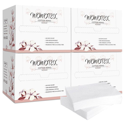 100% Cotton Disposable Face Towel 200 Count 10x12 Inch | Biodegradable Thick Soft One Time Use Dry