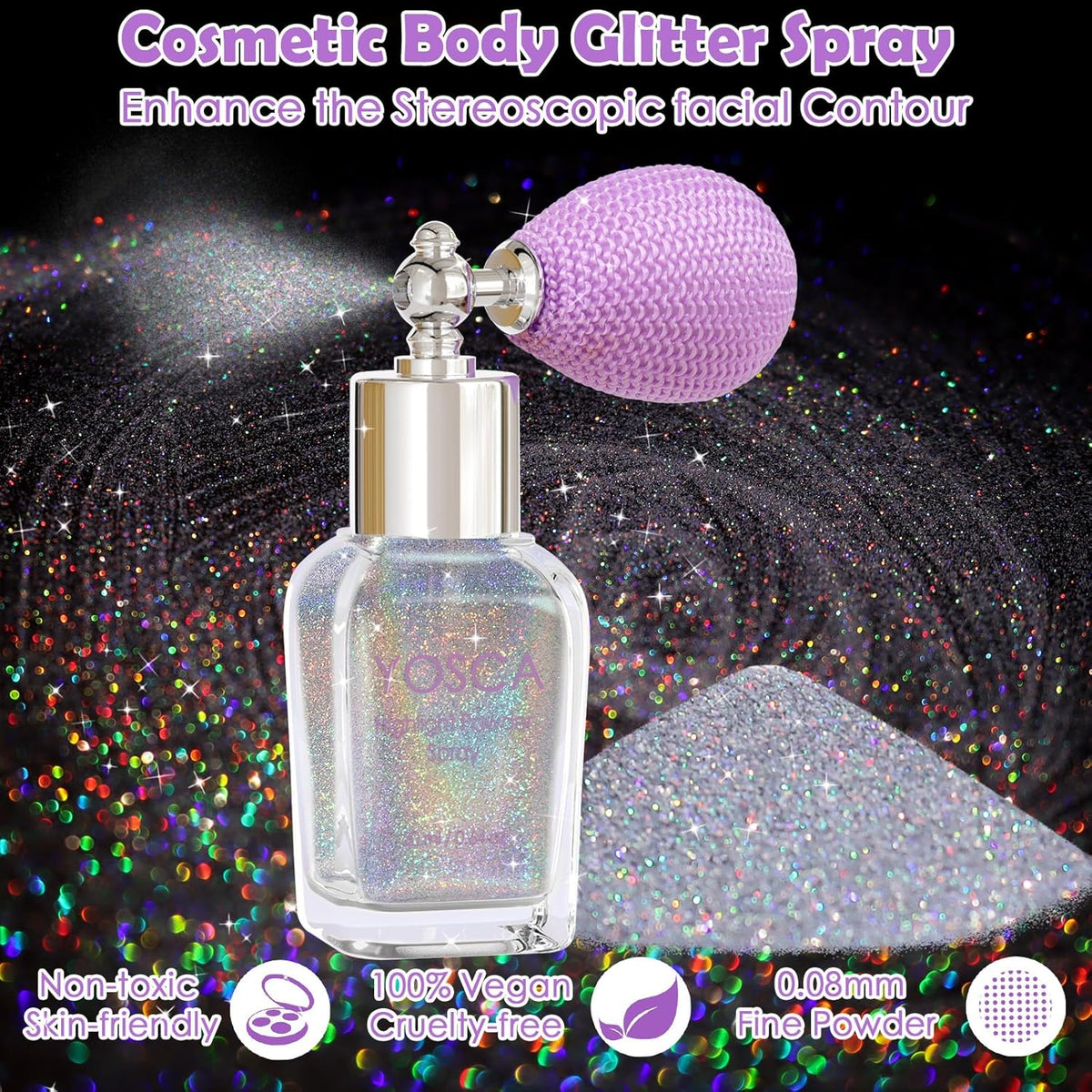 Yosca Body Glitter Spray, 30ML Loose Laser Body Shimmer Powder Holographic Hair Spray Silver
