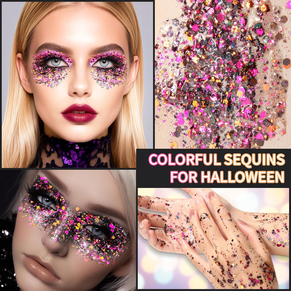 DAGEDA Halloween Black Body Glitter Gel, Face Hair Glitter Body Shimmer, Halloween Costume