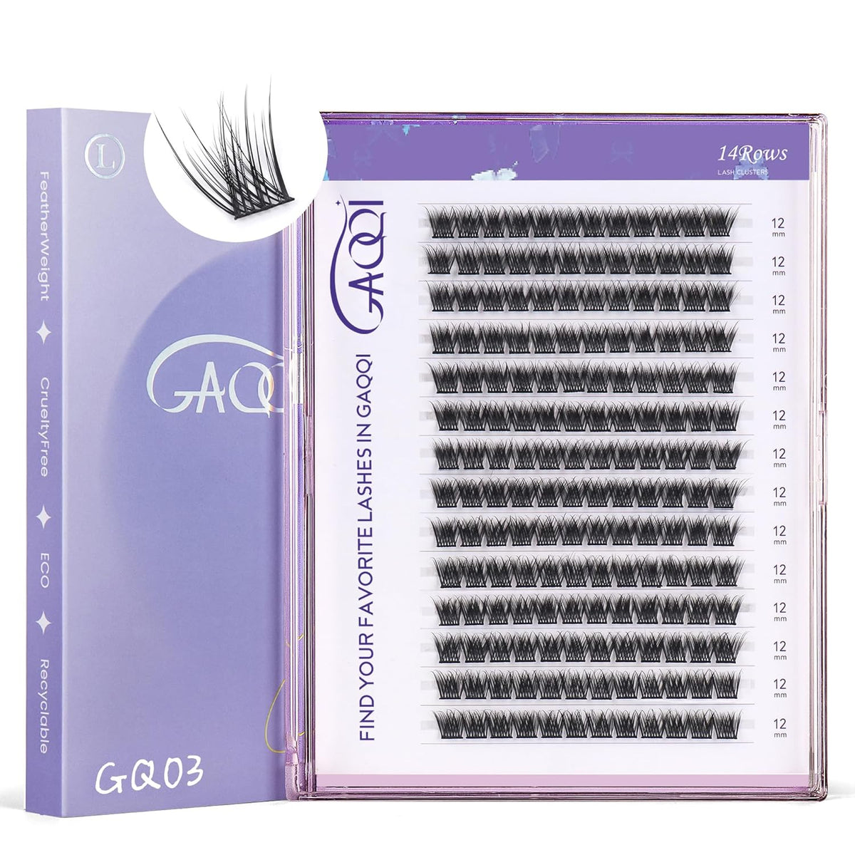GAQQI Lash Clusters, GQ03 False Eyelashes DIY Lash Extensions D Curl 168PCS Cluster Lashes 12MM