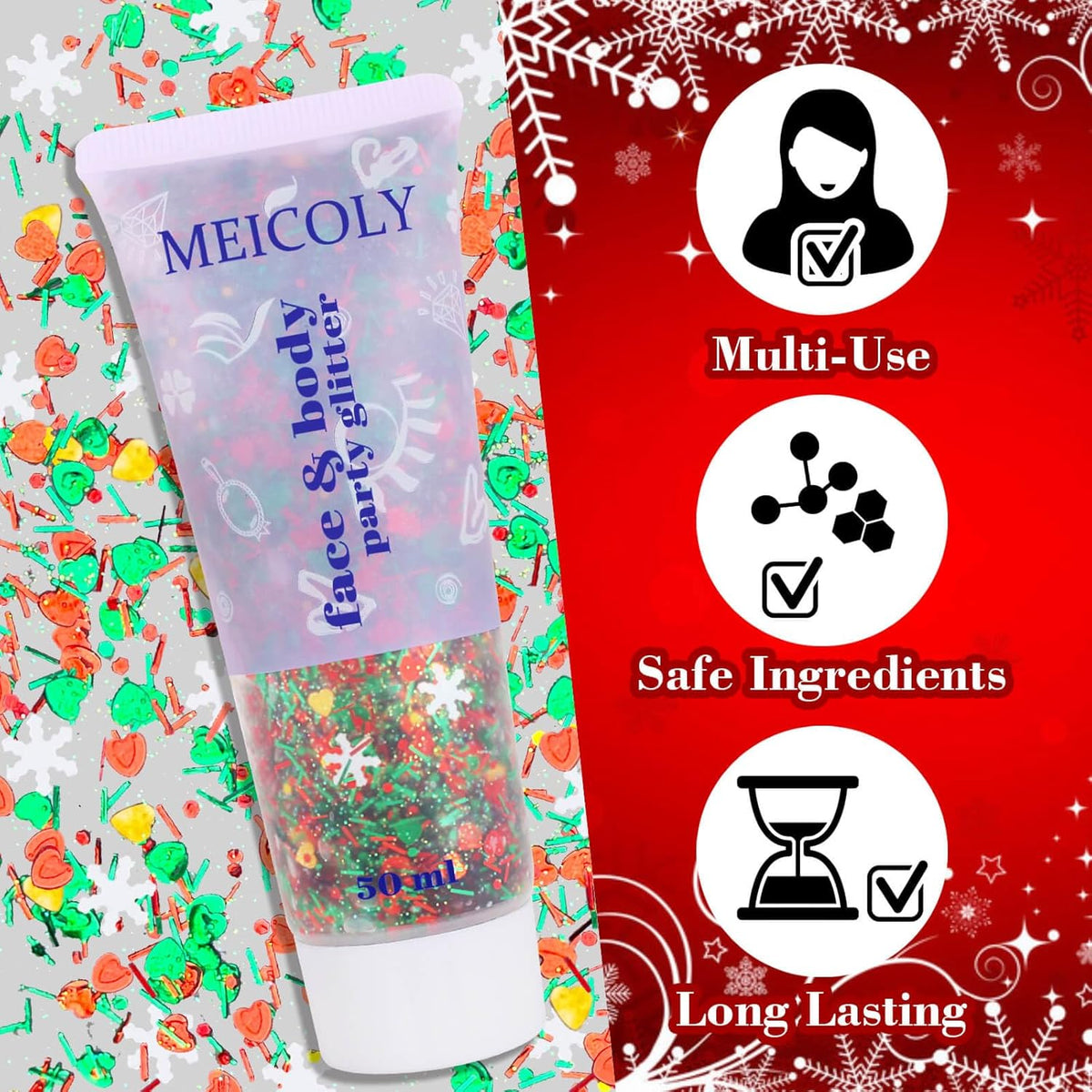 Christmas Makeup,MEICOLY Christmas Face Body Glitter Gel,Christmas Stocking Stuffers Gift