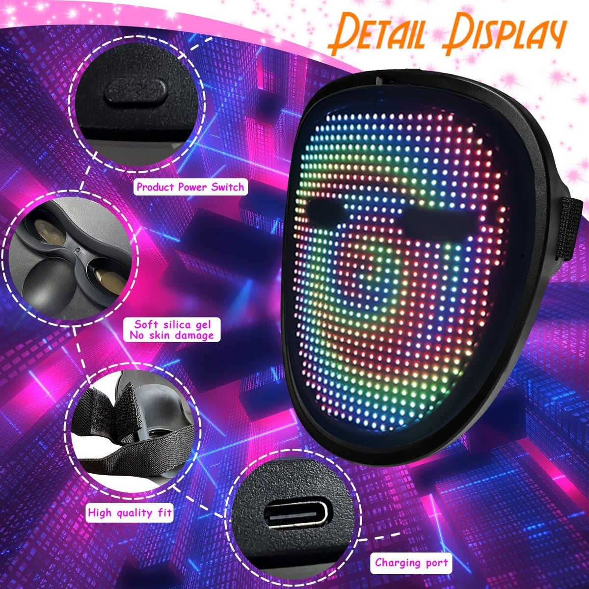 Led Mask with Gesture Sensing,Light up mask for Kids/Men/Women LED Halloween Mask for Costume