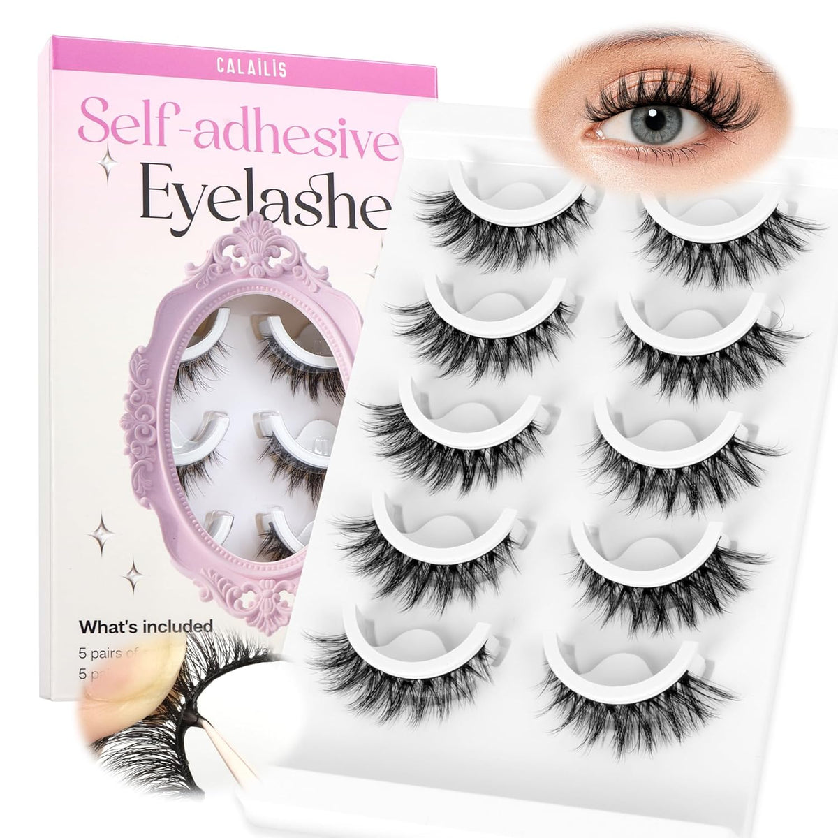 CALAILIS Self Adhesive Eyelashes 5 Pairs Natural Look Press On Lashes No Glue Need Eyelashes