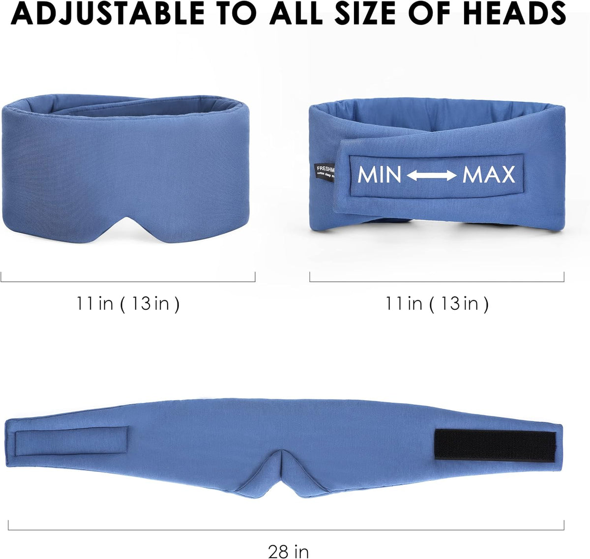 FRESHME Pure Handmade Cotton Sleep Mask - Blackout Eye Mask with Adjustable Velcro Soft and