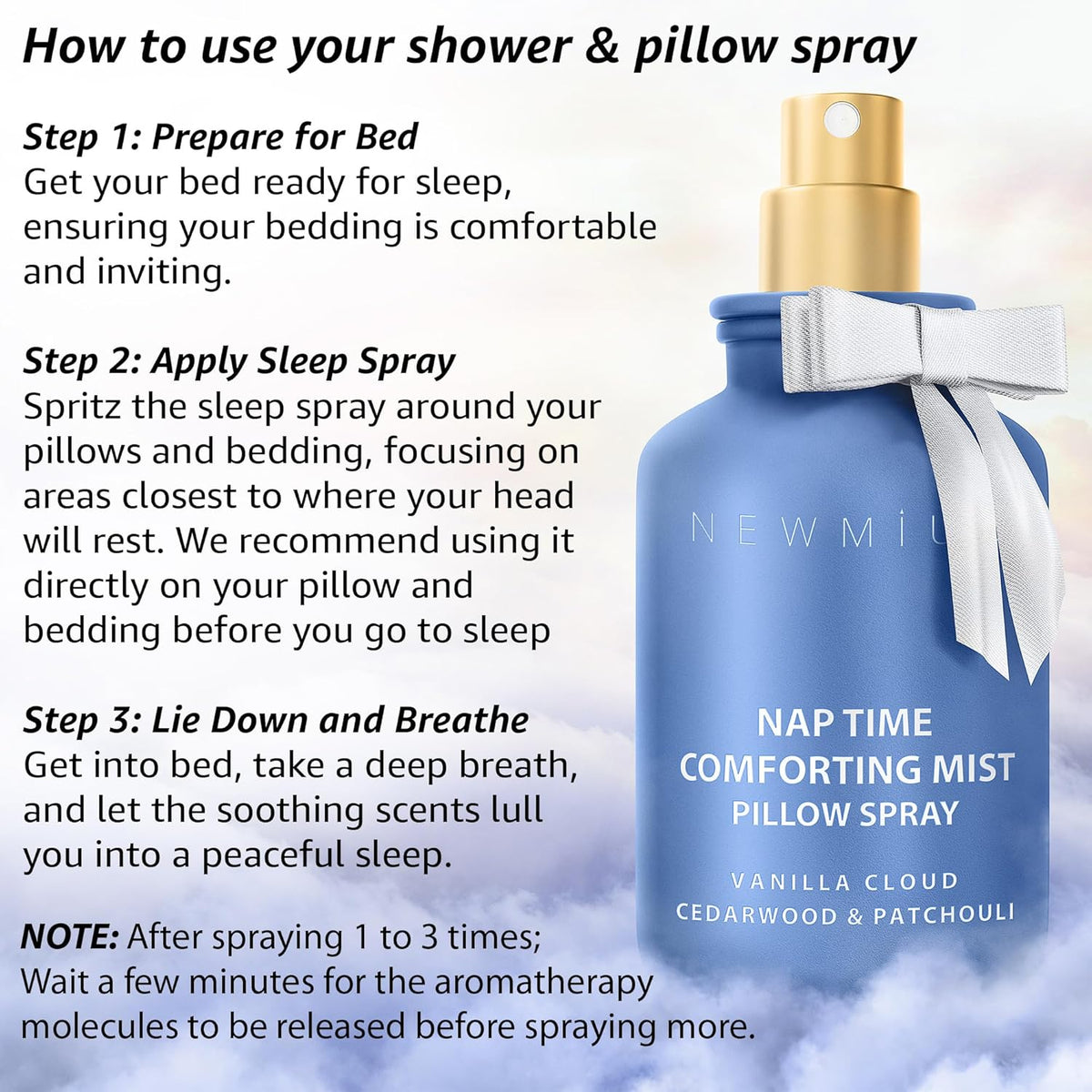 Pillow Spray Calming and Relaxing Pillow Linen Mist Vanilla Cedarwood Essential Oils Stress Relief