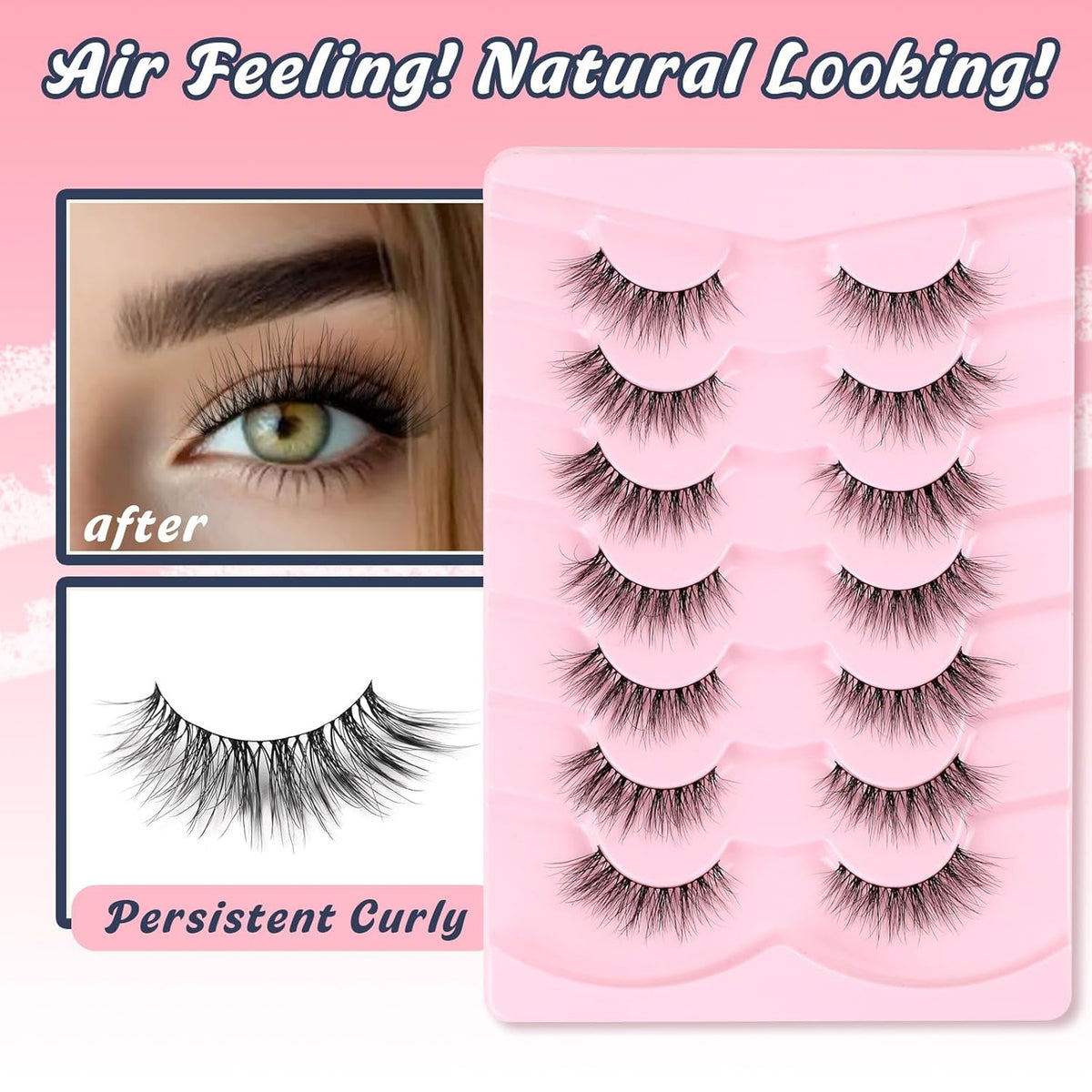 Natural Cat Eye Lashes Wispy Eyelashes 14mm Lightweight False Eyelashes 3D Volume Natural Strip