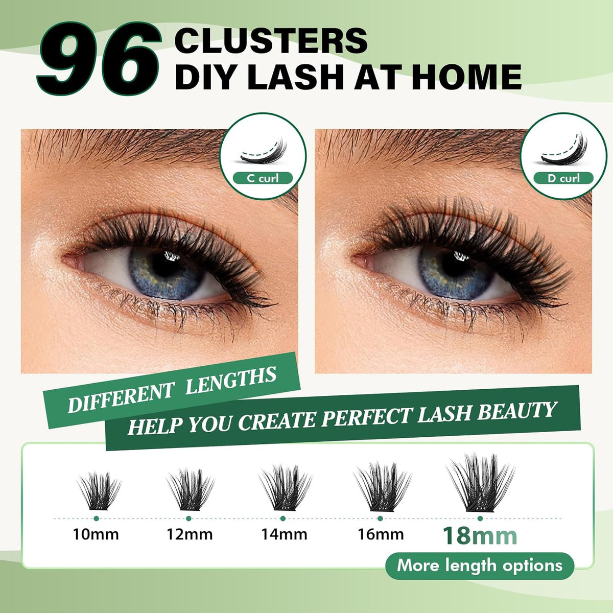 Lash Clusters 96pcs Individual Lashes Y22 D Curl 8-18MIX Eyelash Clusters KEYYOU Volume Wispy Lash