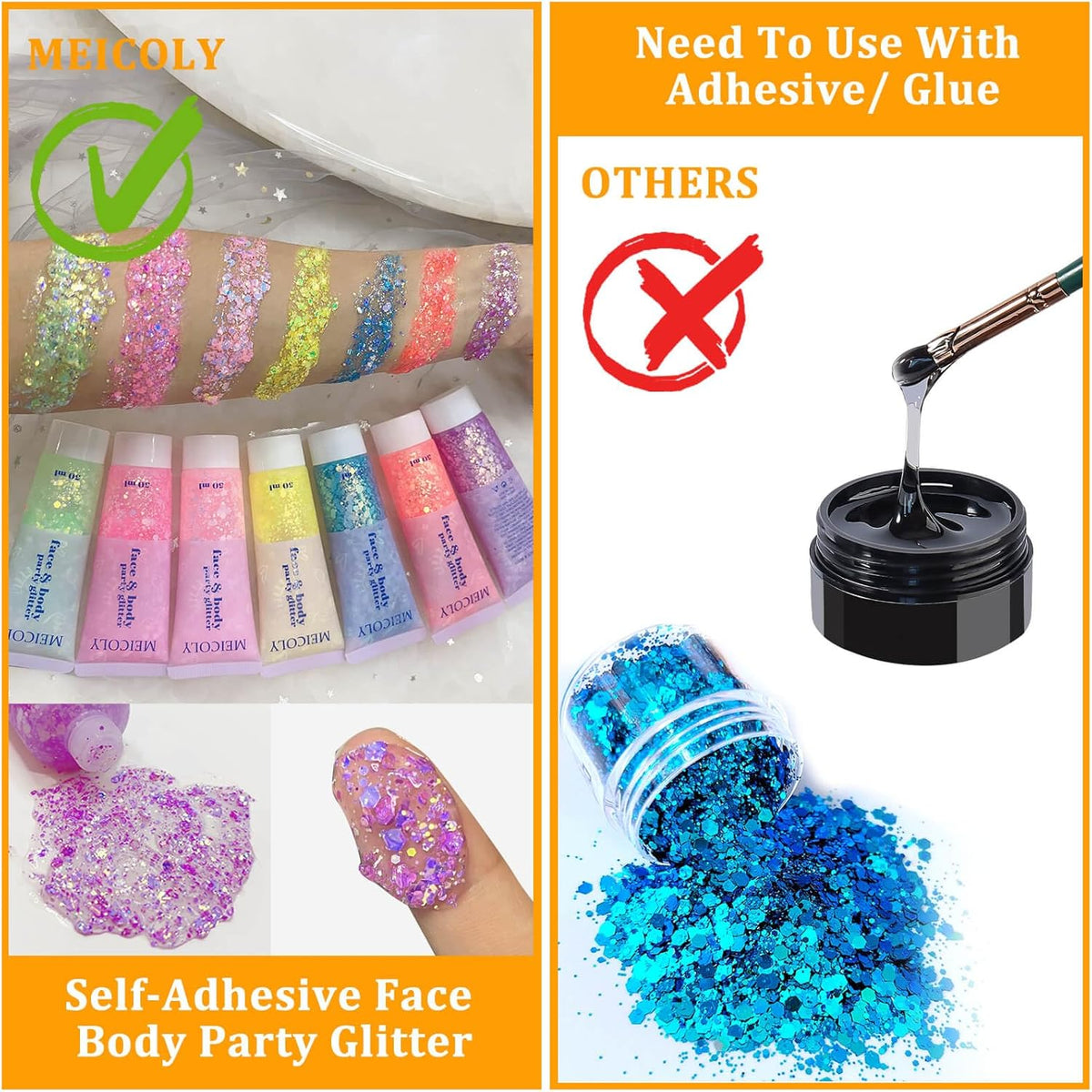 MEICOLY Chameleon Light Purple Body Glitter,Chunky Face Glitter for Halloween,Color Changing