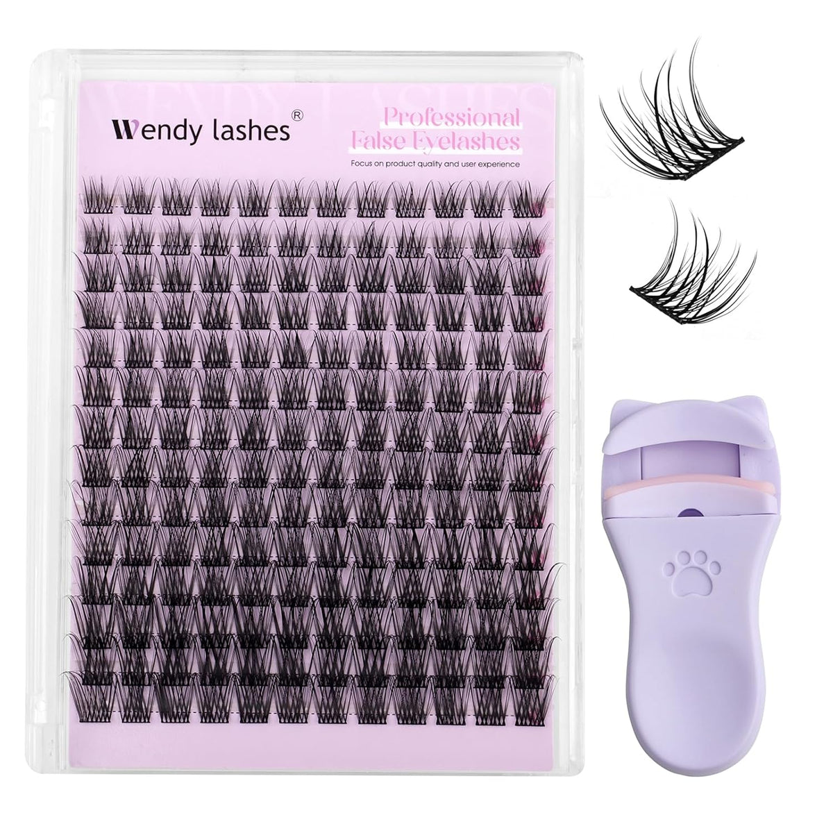 WENDY Lashes Clusters Kit DIY Eyelash Extension with Eyelash Curler Black Cluster Eyelash