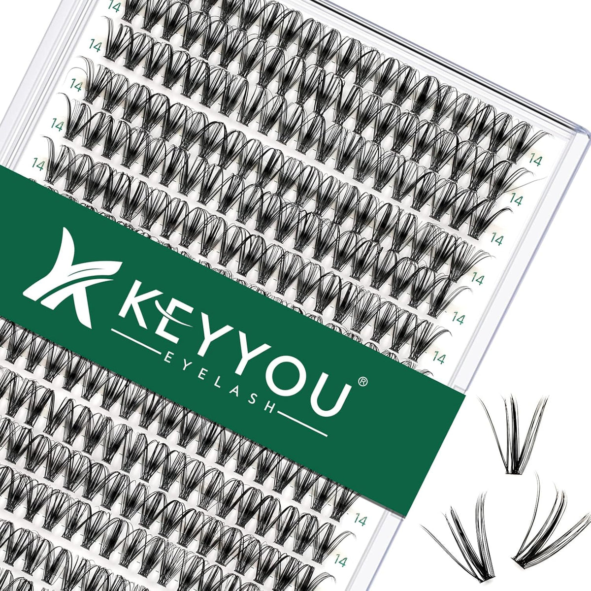 Lash Clusters 300pcs Individual Lashes 30D 0.07D Curl 14mm DIY Eyelash Extension KEYYOU Large Tray