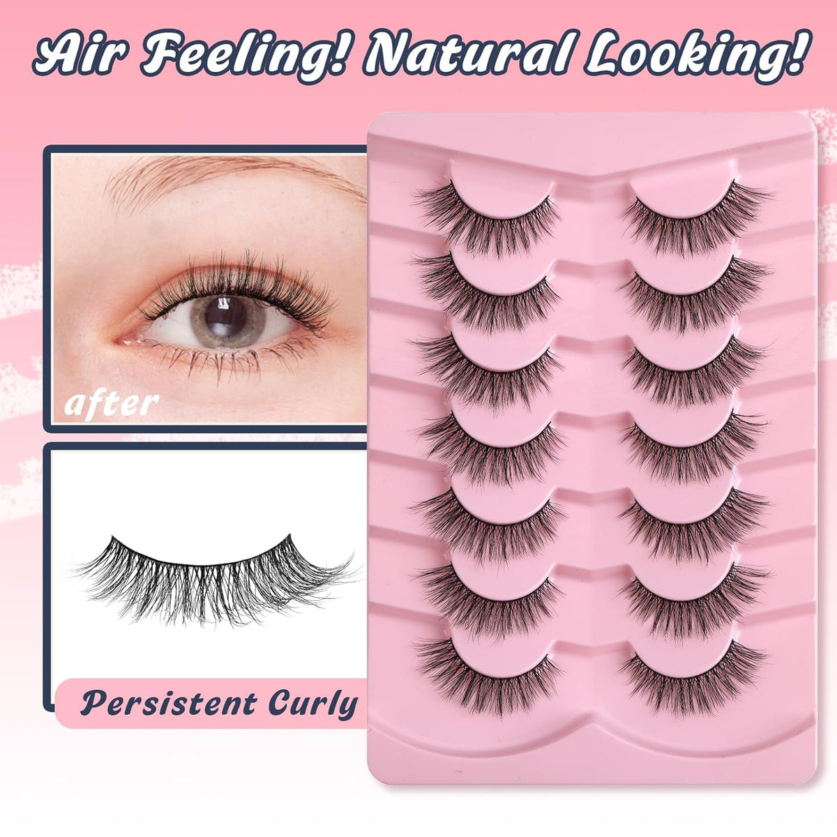 Eyelashes Natural Cat Eye Lashes 16mm Flase Eyelashes Flared Strip Lashes Fluffy False Lashes That
