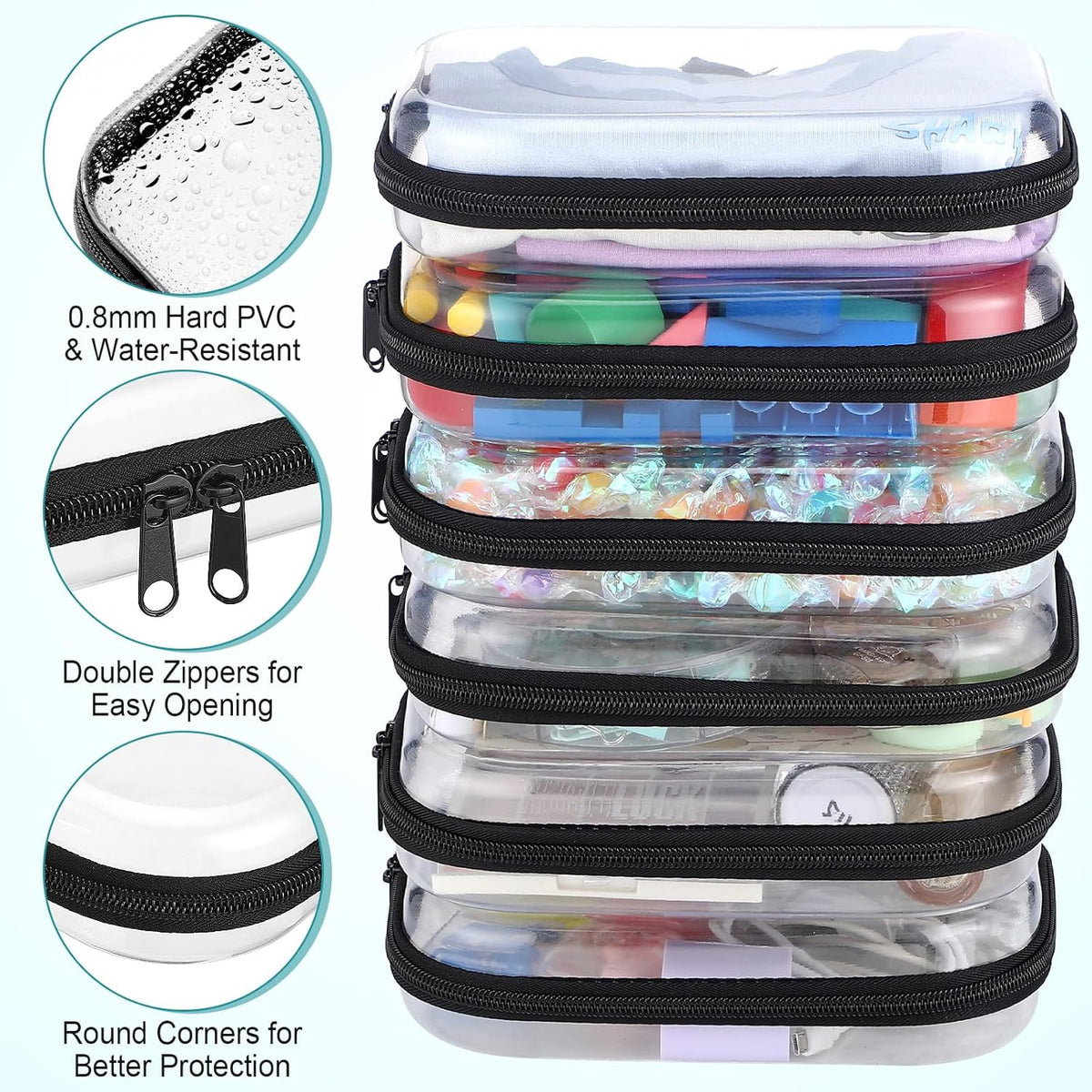 Sanwuta 6 Pcs Clear Hard Zipper Case Pencil Pouches Hard Plastic Zipper Pouches Makeup Bag