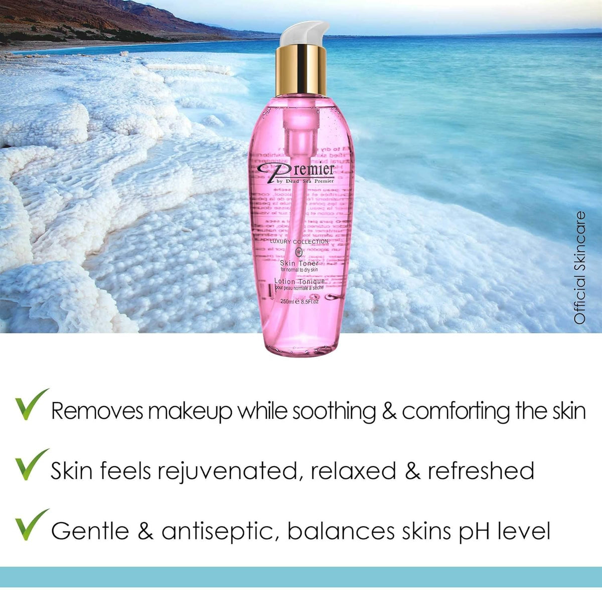 Premier Dead Sea Skin Toner Normal to Oily Skin, pH 5.5 Balancing, Alcoholic Cleanser That is mild