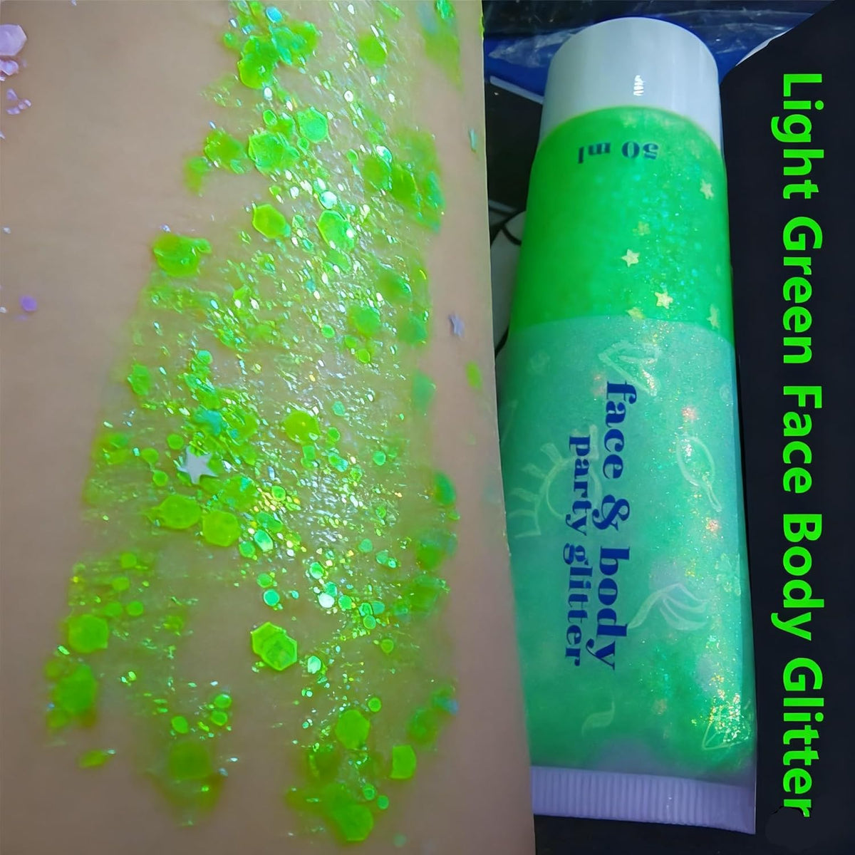 Go Ho Light Green Face Body Glitter,Sparkly Face Glitter Makeup,Light Green Face Paint Holographic