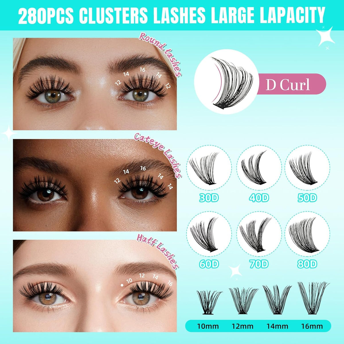 Lash Clusters Wispy 280PCS Eyelash Extension 40D Cluster Lashes Individual Lashes DIY Lash