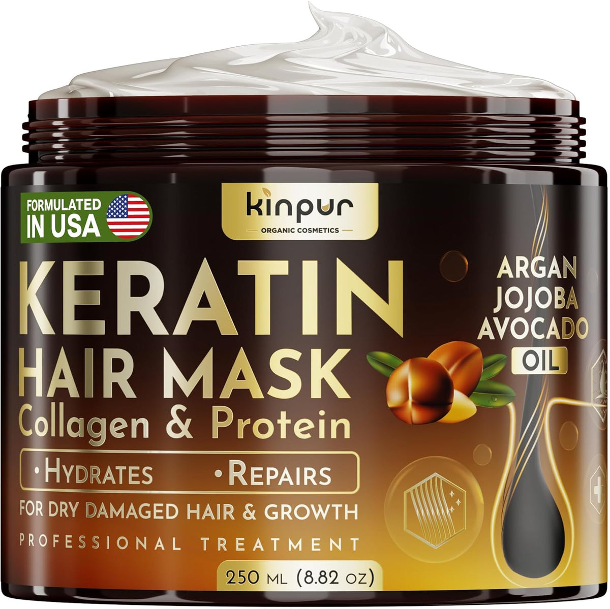 Keratin Hair Mask for Dry, Damaged or Long Hair - Deep Conditioner Masque with Protein, Coconut
