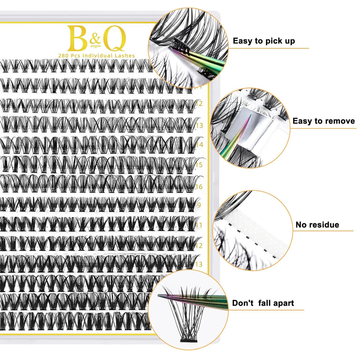 B&Q Lash Clusters 30D+40D-D-9-16MIX B&Q LASH 280 Clusters False Eyelash 9-16MIX Lash Clusters