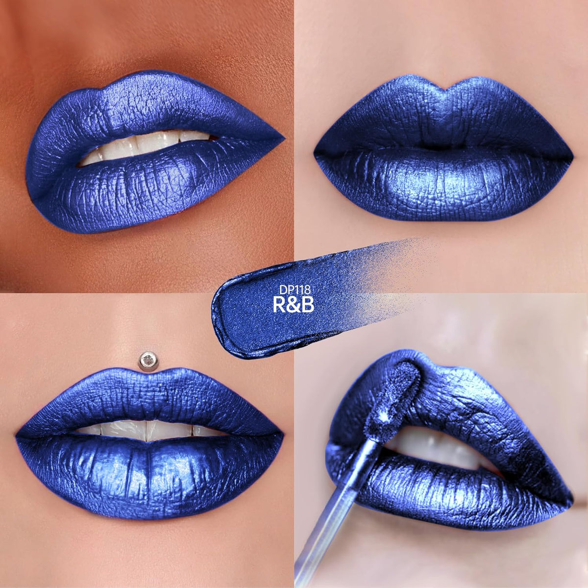 Blue Lipsticks for Women Metallic Lipstick Long Lasting Non Stick Cup Lip Gloss, Shimmer