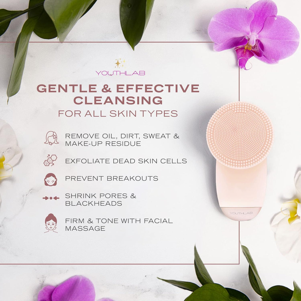 SoniGlow Silicone Facial Cleansing Brush – Electric Vibrating Skincare Scrubber Tool for Deep Pore