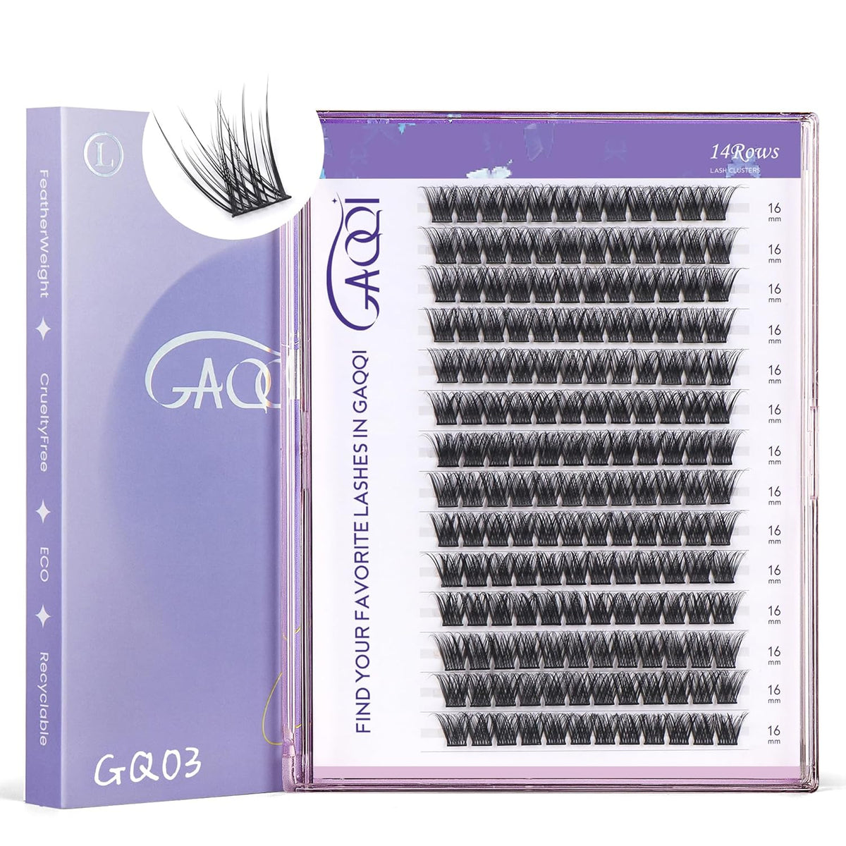 GAQQI Lash Clusters, GQ03 False Eyelashes DIY Lash Extensions C Curl 168PCS Cluster Lashes 16MM