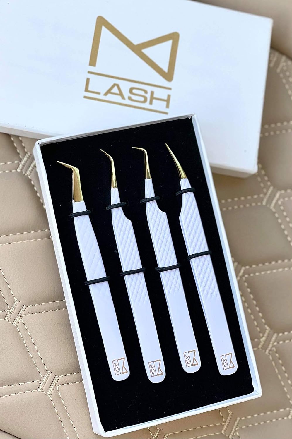 M LASH Eyelash Extension Tweezers (Set of 4) - Professional & Precision Lash Tweezers for Eyelash